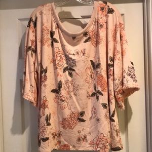 Democracy Floral Fringe Kimono Sleeve Top Size 1X